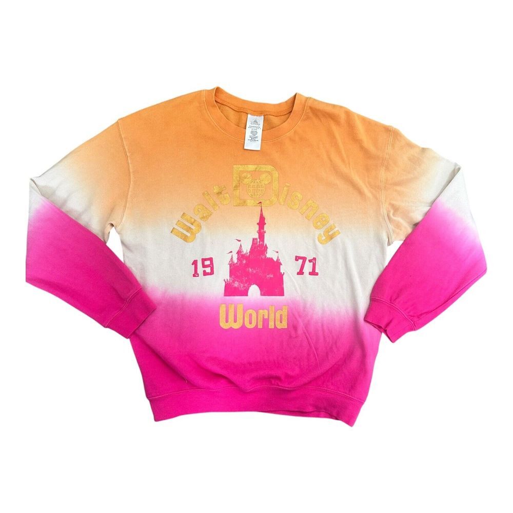 COPY - Disney Parks Walt Disney World Castle Crewneck Sz Medium EUC Orange Pink…